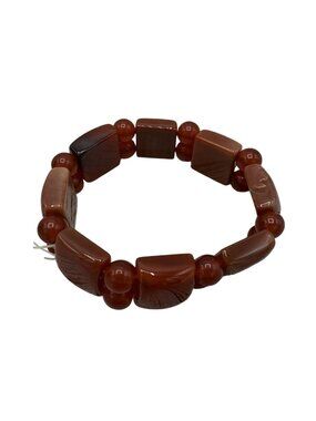 Agate Bracelet Fashion Jewelry Orange Beaded Stretch Boho Polished Gem Stackable